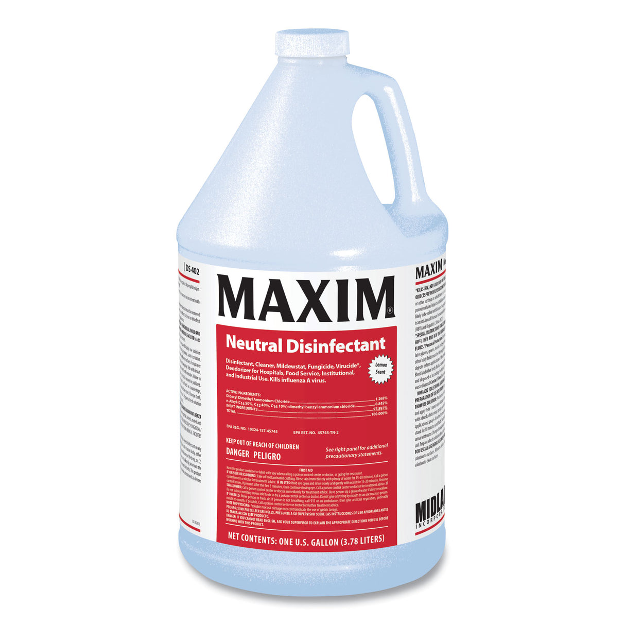 Maxim Neutral Disinfectant, Lemon Scent, 1 gal Bottle, 4/Carton (04020041)