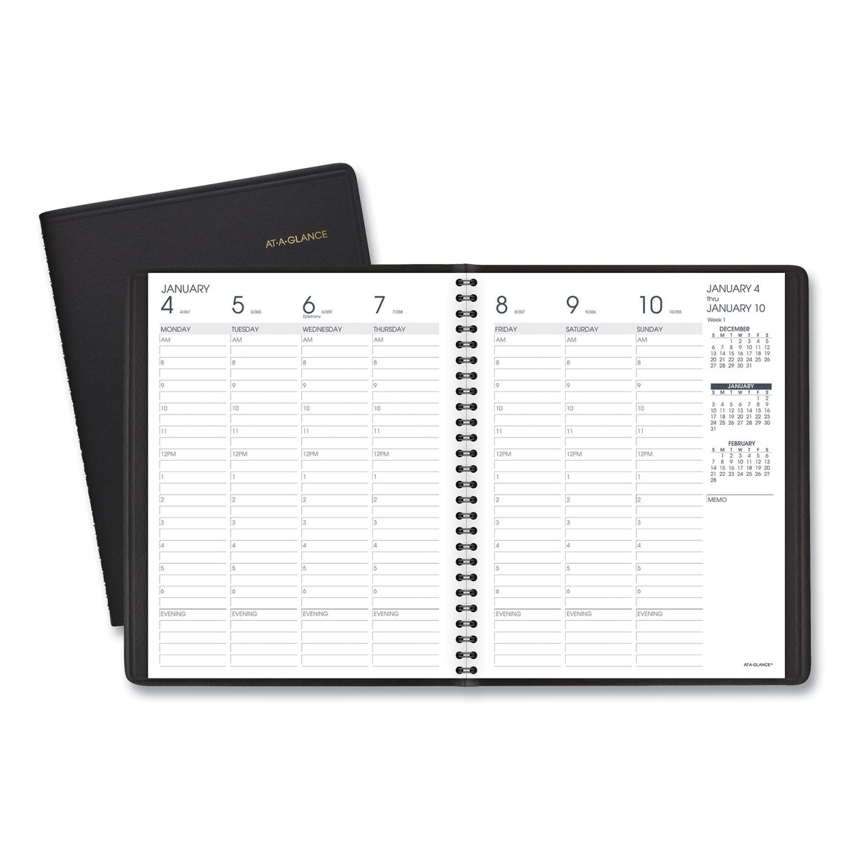 AT-A-GLANCE Weekly Vertical-Column Appointment Book Ruled for Hourly Appointments, 8.75 x 7, Black Cover, 13-Month: Jan 2025 to Jan 2026 (7086505)
