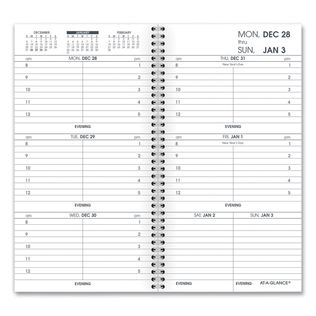 AT-A-GLANCE Weekly Appointment Book Refill Hourly Ruled, 6.25 x 3.25, White Sheets, 12-Month (Jan to Dec): 2025 (7090410)