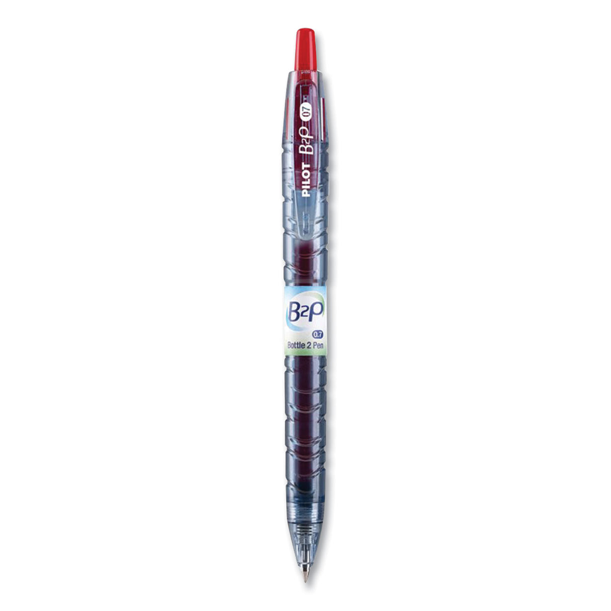 Pilot B2P Bottle-2-Pen Recycled Ballpoint Pen, Retractable, Fine 0.7 mm, Red Ink, Translucent Blue Barrel, Dozen (34602)