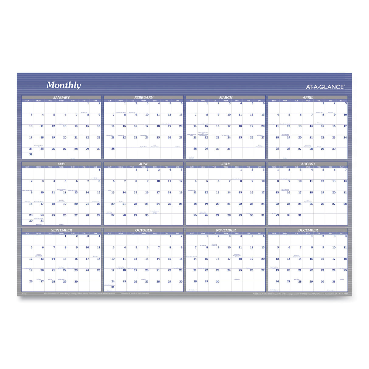 AT-A-GLANCE Vertical/Horizontal Erasable Quarterly/Monthly Wall Planner, 32 x 48, 12-Month (Jan to Dec): 2025 (A1152)