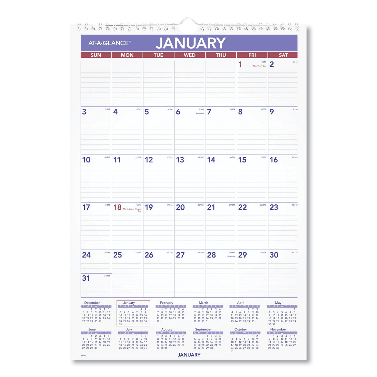 AT-A-GLANCE Monthly Wall Calendar with Ruled Daily Blocks, 12 x 17, White Sheets, 12-Month (Jan to Dec): 2025 (PM228)