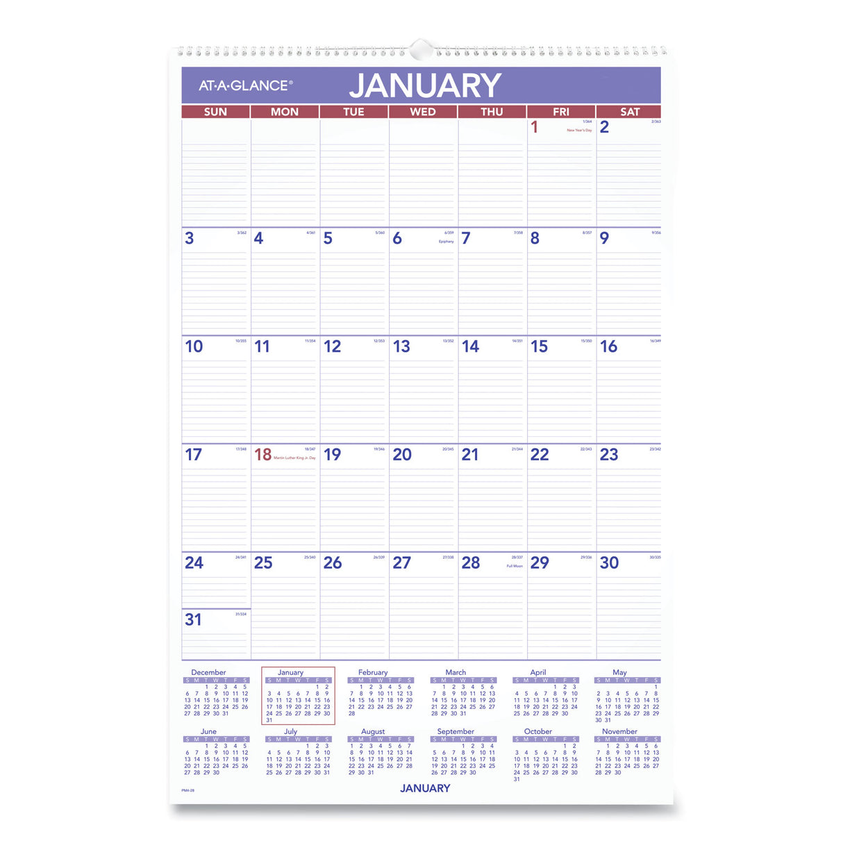 AT-A-GLANCE Monthly Wall Calendar with Ruled Daily Blocks, 20 x 30, White Sheets, 12-Month (Jan to Dec): 2025 (PM428)