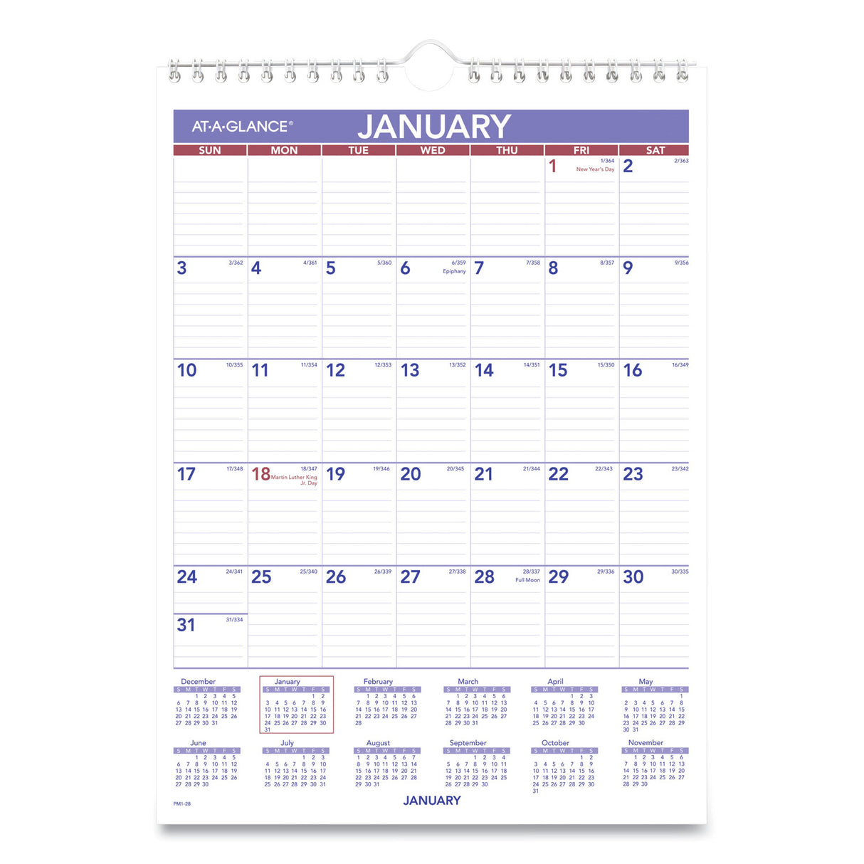 AT-A-GLANCE Monthly Wall Calendar with Ruled Daily Blocks, 8 x 11, White Sheets, 12-Month (Jan to Dec): 2025 (PM128)