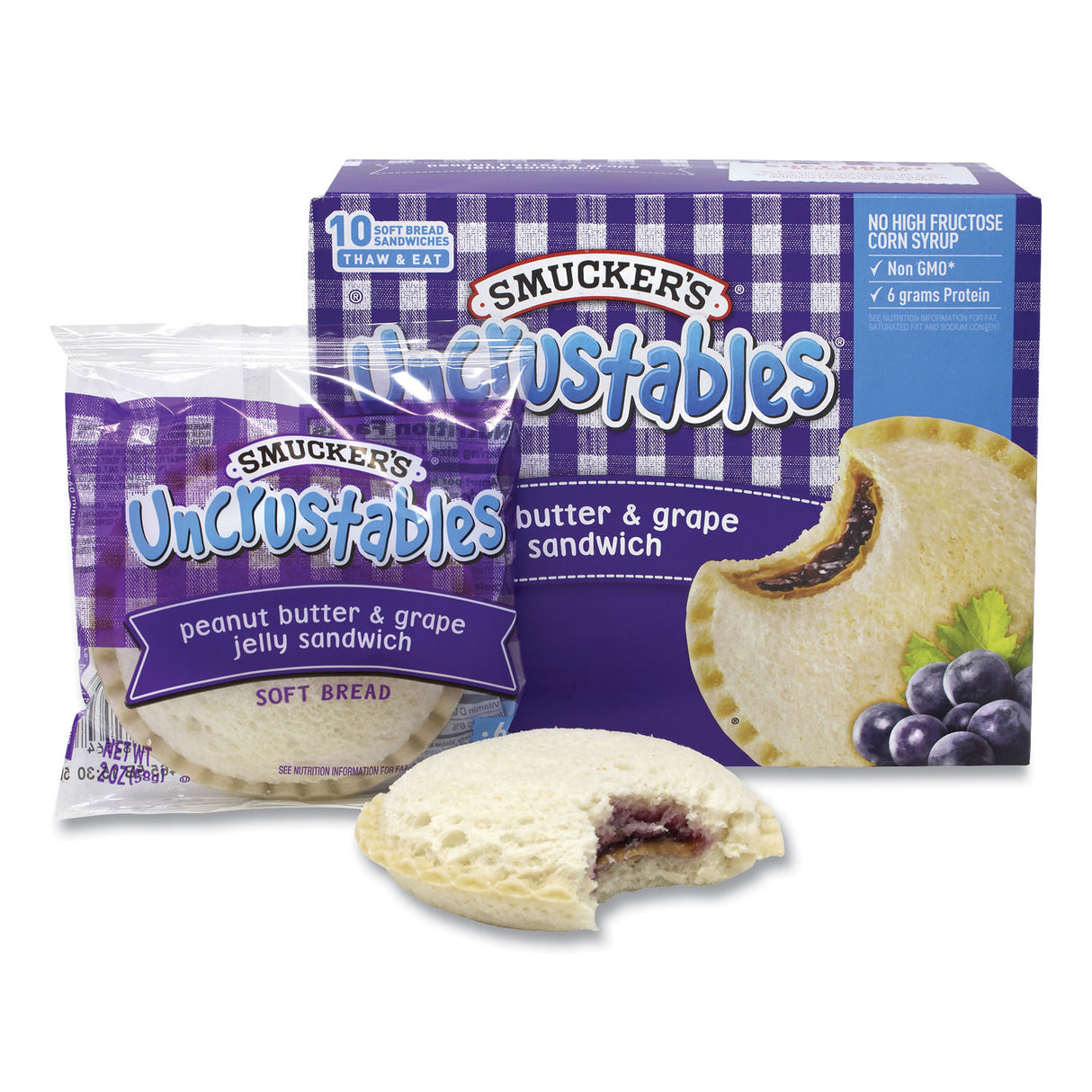 Smucker's UNCRUSTABLES Soft Bread Sandwiches, Grape Jelly, 2 oz, 10/Box, 2 Boxes/Carton (90300135)
