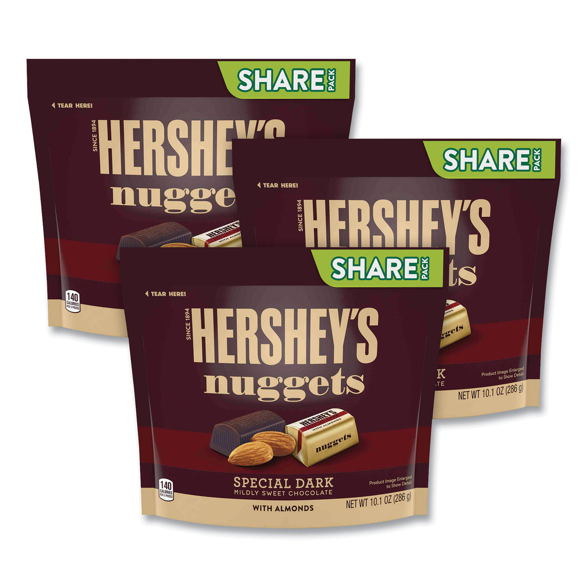 Hershey's Nuggets Share Pack, Special Dark with Almonds, 10.1 oz Bag, 3/Pack (24600444)