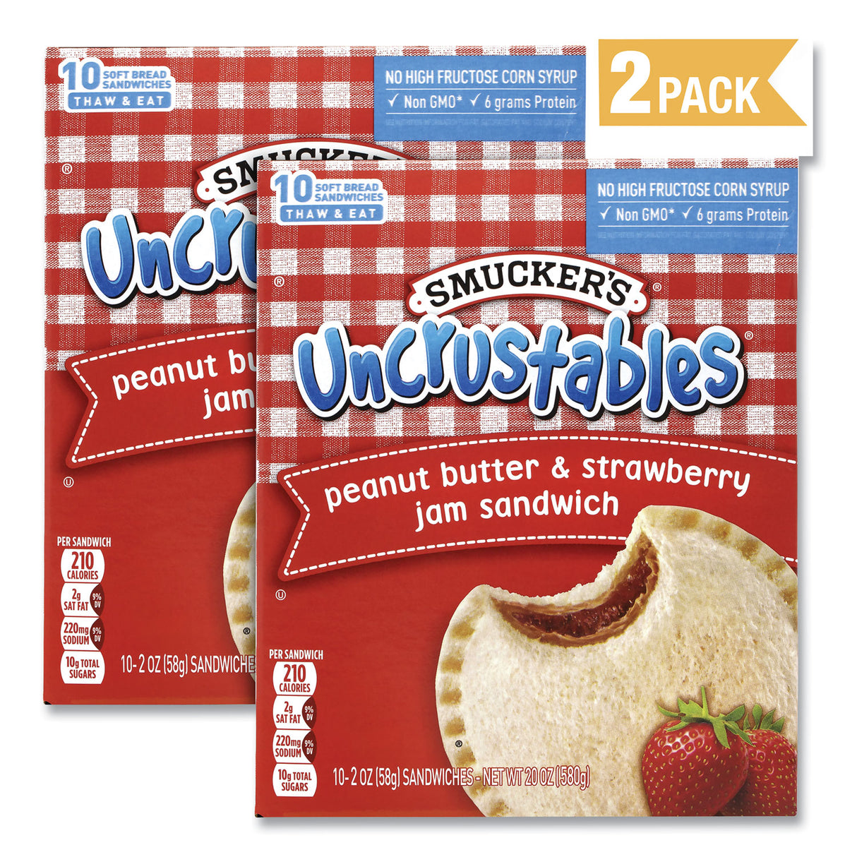 Smucker's UNCRUSTABLES Soft Bread Sandwiches, Strawberry Jam, 2 oz, 10/Box, 2 Boxes/Carton (90300133)