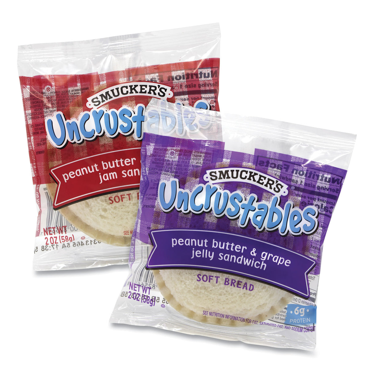 Smucker's UNCRUSTABLES Soft Bread Sandwiches, Grape/Strawberry, 2 oz, 10 Sandwiches/Pack, 2 Packs/Box (90300134)