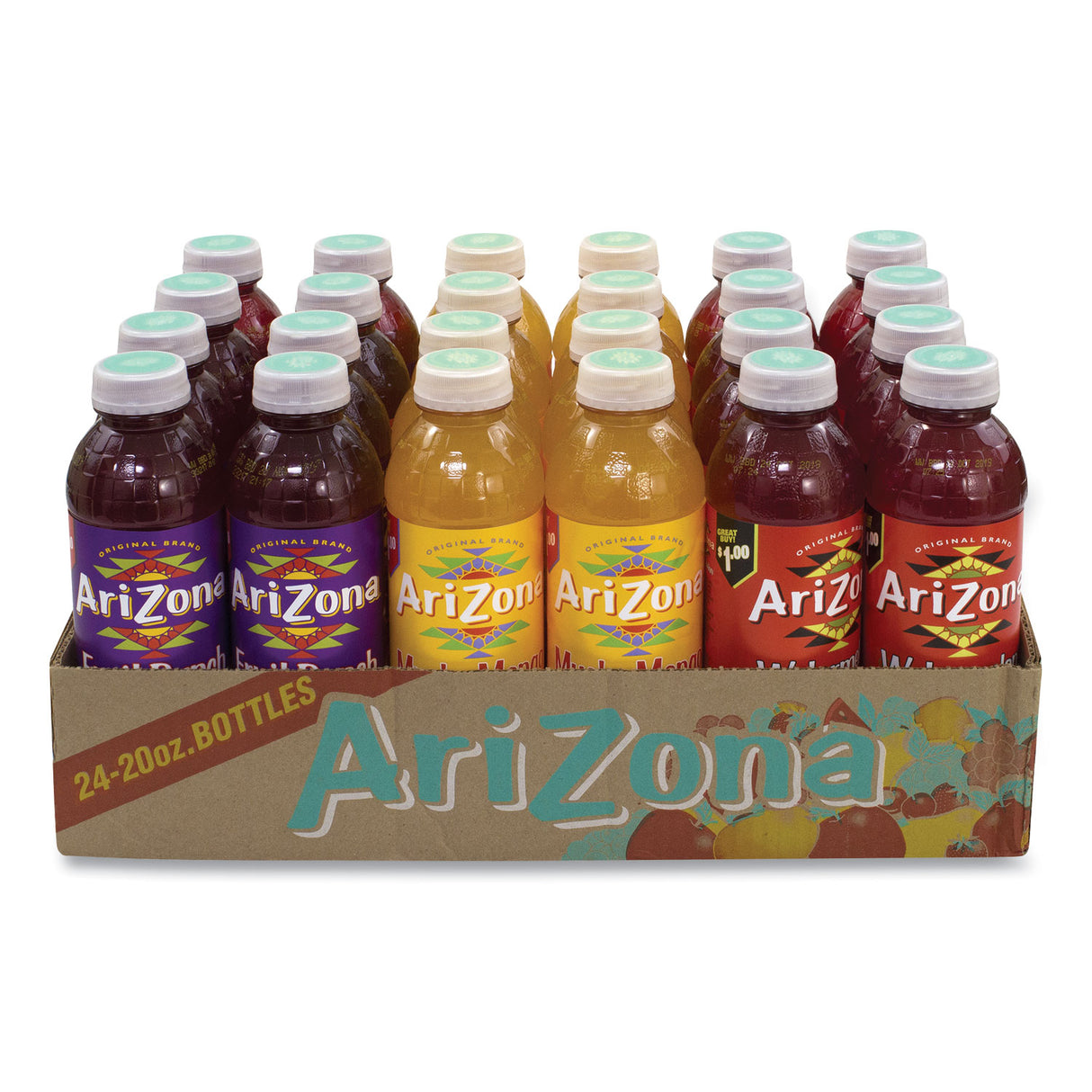 Arizona Juice Variety Pack, Fruit Punch/Mucho Mango/Watermelon, 20 oz Bottle, 24/Carton (90000104)