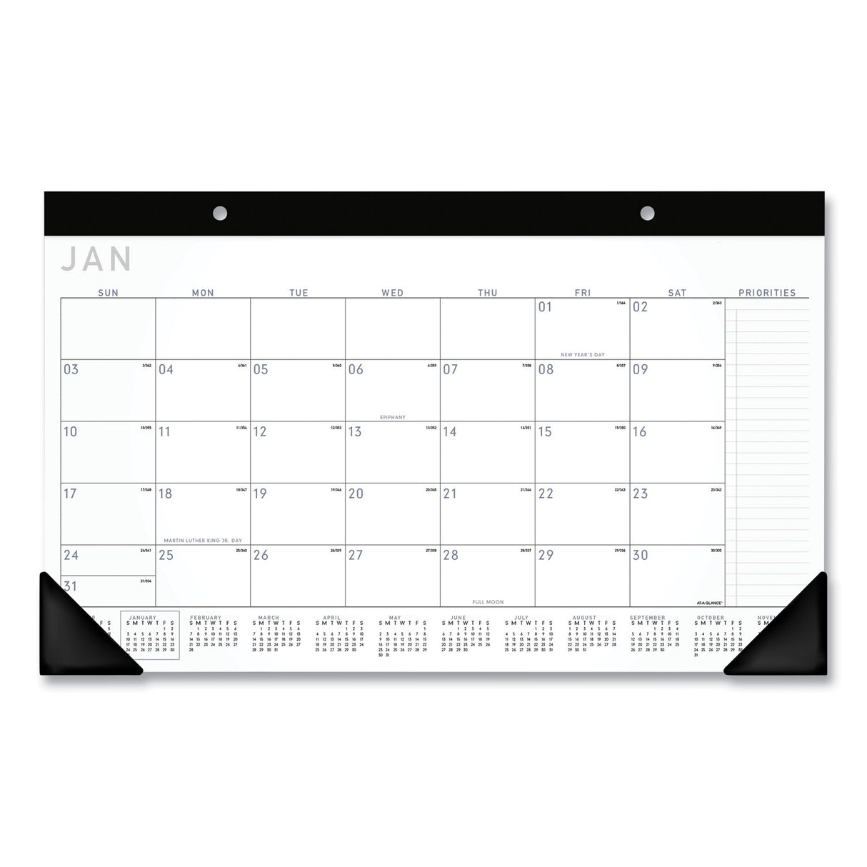 AT-A-GLANCE Contemporary Monthly Desk Pad, 18 x 11, White Sheets, Black Binding/Corners,12-Month (Jan to Dec): 2025 (SK14X00)