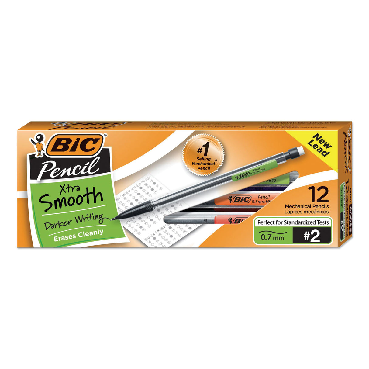 BIC Xtra Smooth Mechanical Pencils with Tube of Lead, 0.7 mm, HB (#2), Black Lead, Clear Barrel, Dozen (MP11)