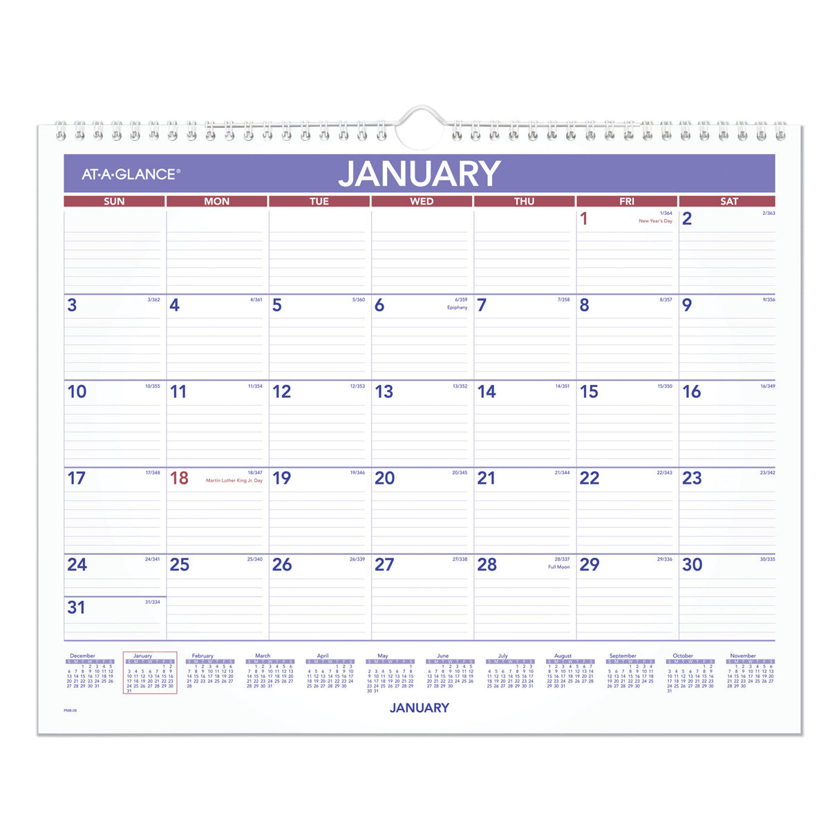 AT-A-GLANCE Monthly Wall Calendar, 15 x 12, White/Red/Blue Sheets, 12-Month (Jan to Dec): 2025 (PM828)