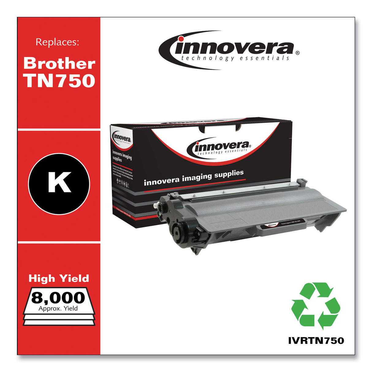 Innovera Remanufactured Black High-Yield Toner, Replacement for TN750, 8,000 Page-Yield