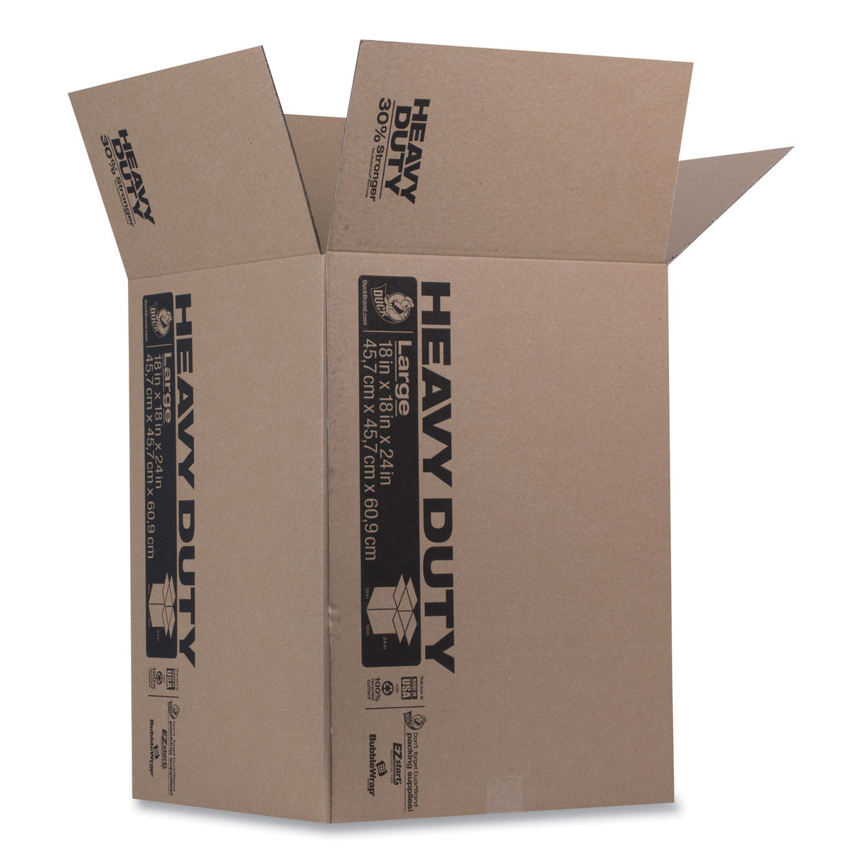 Duck Heavy-Duty Boxes, Regular Slotted Container (RSC), 18" x 18" x 24", Brown (280727)