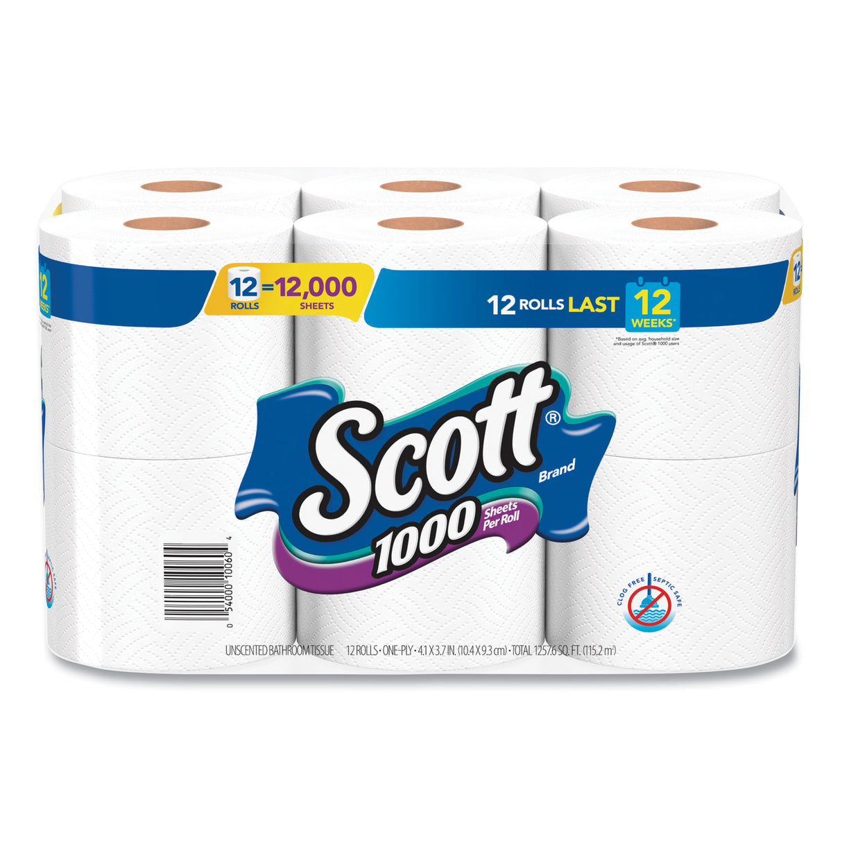 Scott® Standard Toilet Paper Rolls, 1-Ply, 1000 Sheets, 48 Rolls (10060)