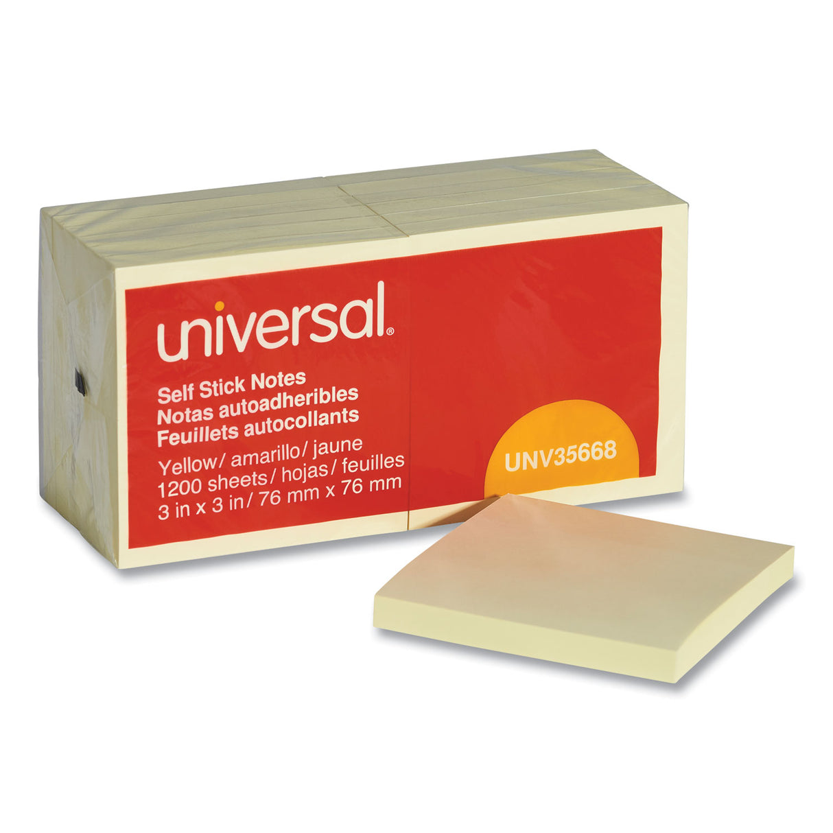 Universal Self-Stick Note Pads, 3" x 3", Yellow, 100 Sheets/Pad, 12 Pads/Pack (UNV35668)