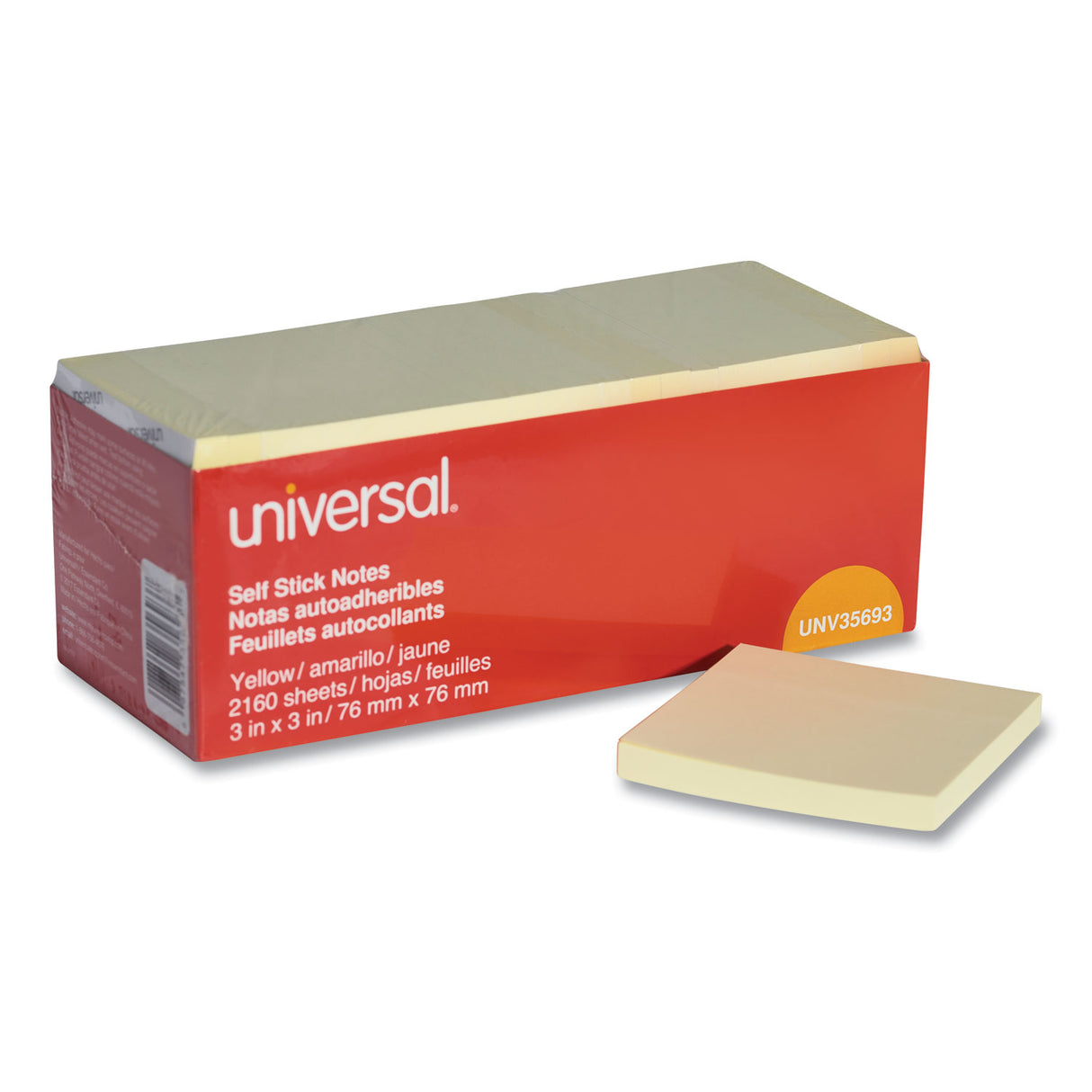 Universal Self-Stick Note Pad Cabinet Pack, 3" x 3", Yellow, 90 Sheets/Pad, 24 Pads/Pack (UNV35693)