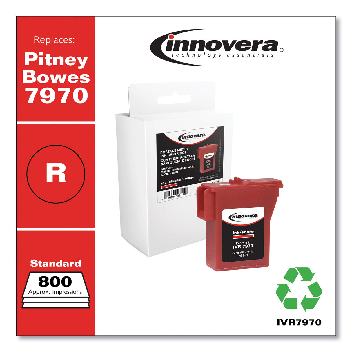 Innovera Compatible Red Postage Meter Ink, Replacement for 797-0 (IVR7970), 800 Page-Yield