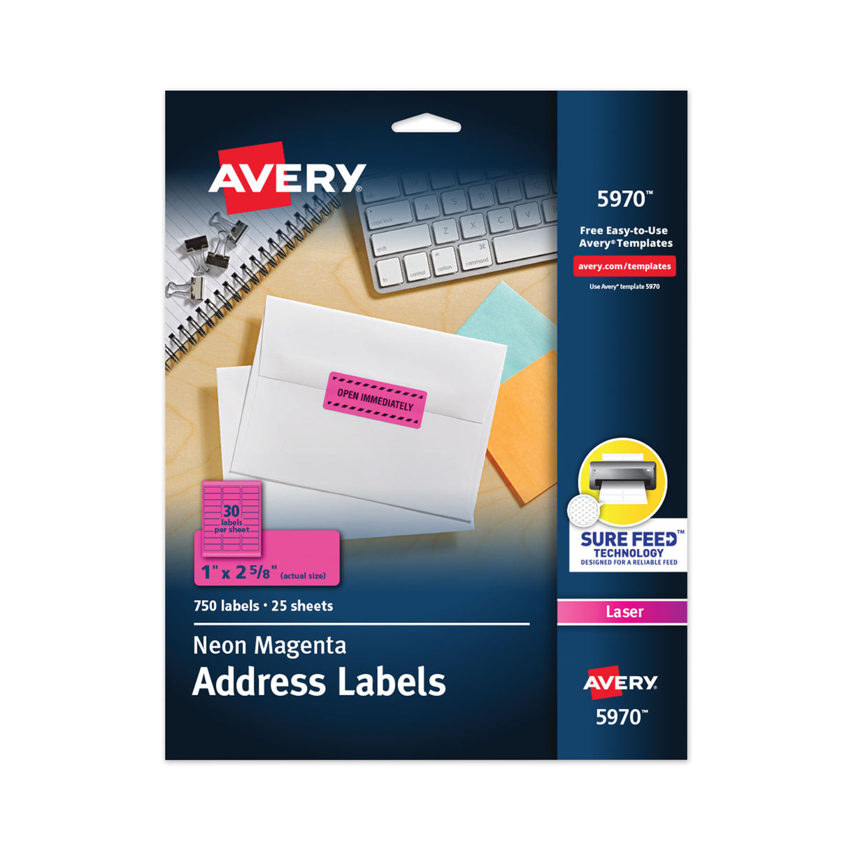 Avery High-Visibility Permanent Laser ID Labels, 1 x 2.63, Neon Magenta, 750/Pack (5970)