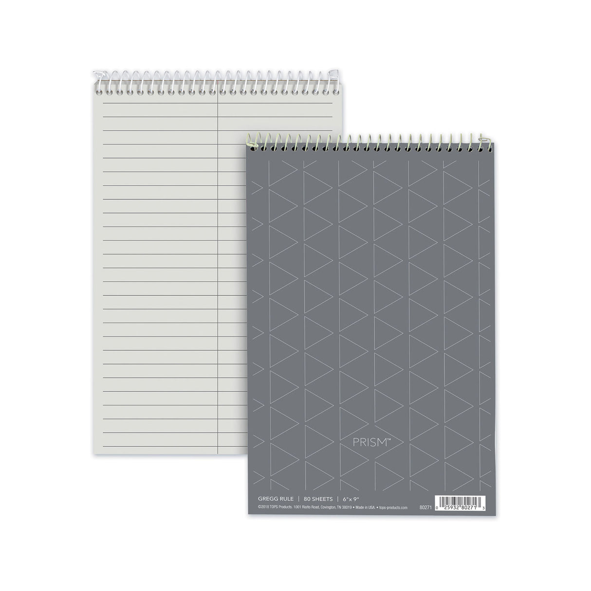TOPS Prism Steno Pads, Gregg Rule, Gray Cover, 80 Gray 6 x 9 Sheets, 4/Pack (80274)
