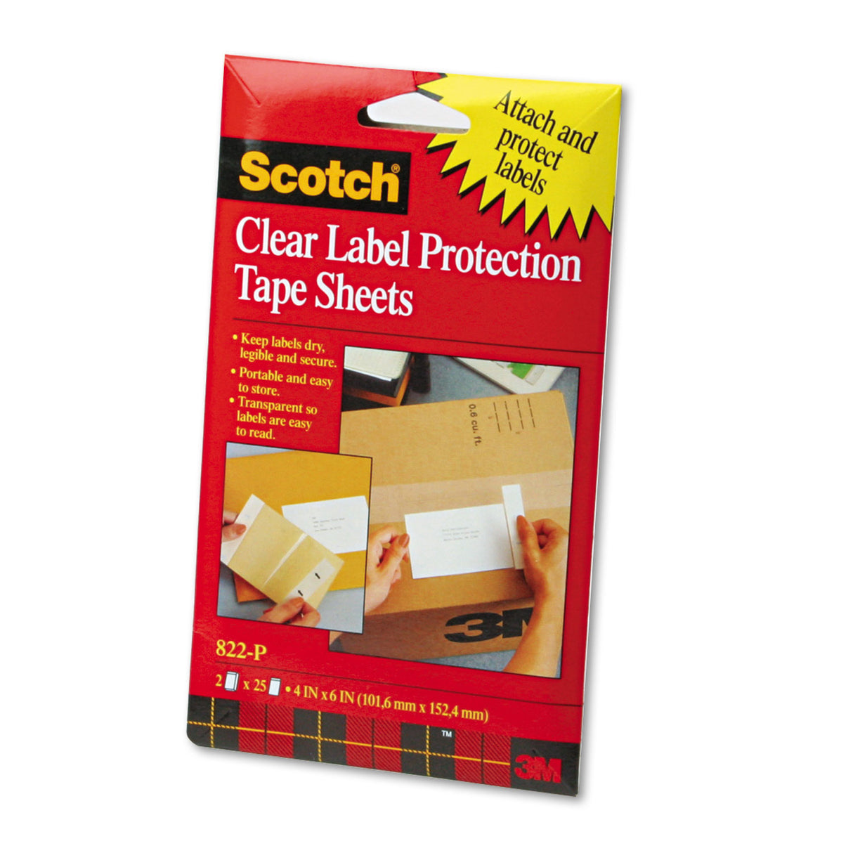 ScotchPad Label Protection Tape Sheets, 4" x 6", Clear, 25/Pad, 2 Pads/Pack (822P)