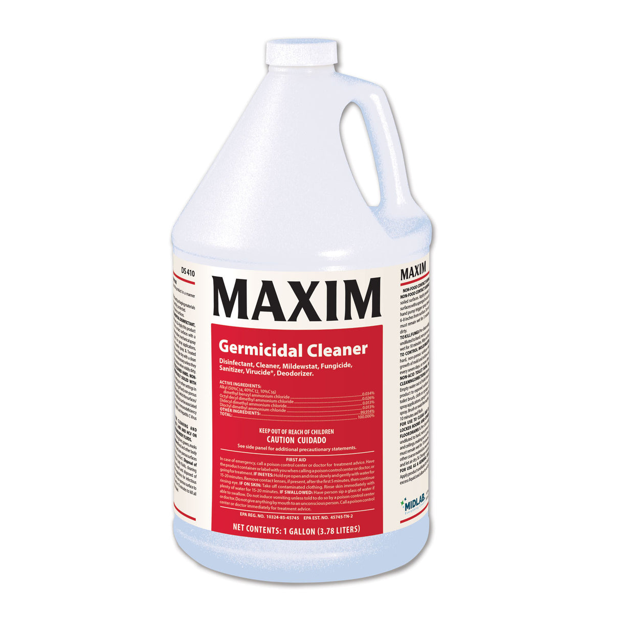 Maxim Germicidal Cleaner, Lemon Scent, 1 gal Bottle, 4/Carton (04100041)