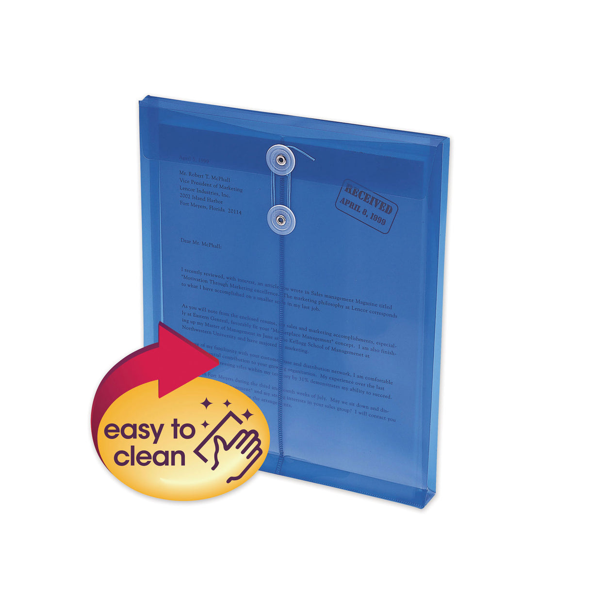 Smead Poly String and Button Interoffice Envelopes, Open-End (Vertical), 9.75 x 11.63, Transparent Blue, 5/Pack (89542)