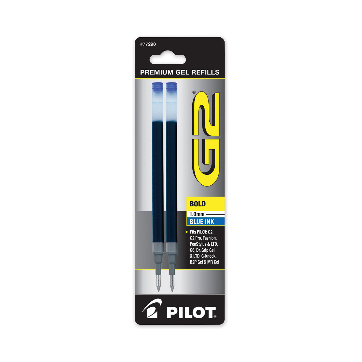 Refill for Pilot G2 Gel Ink Pens, Bold Conical Tip, Blue Ink, 2/Pack (77290PK)