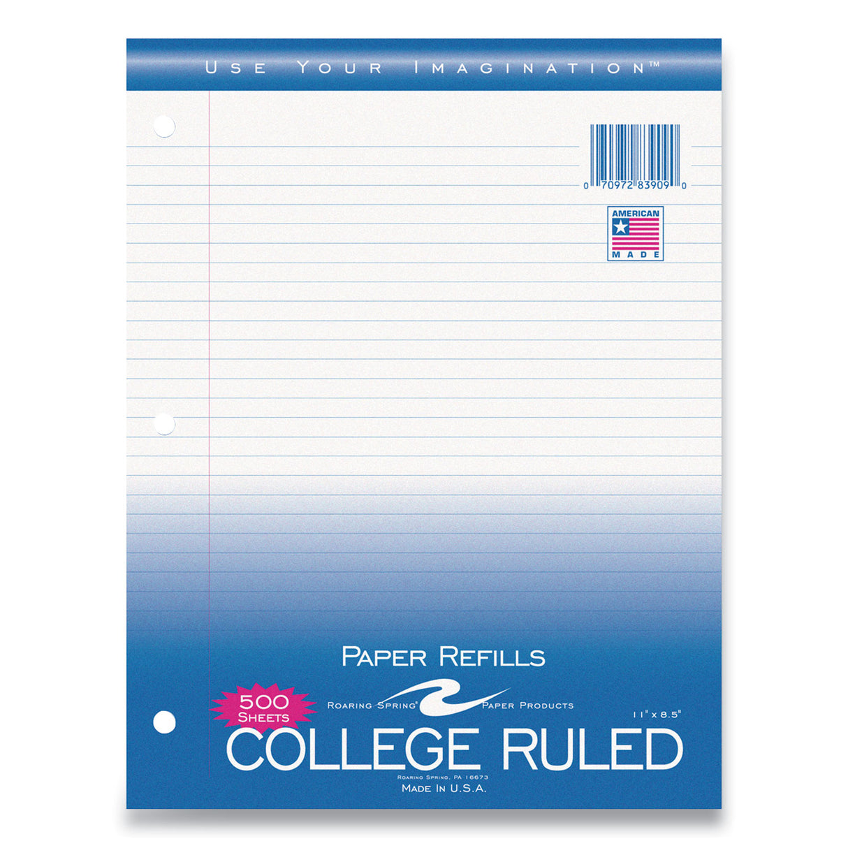 Roaring Spring Notebook Filler Paper, 8.5 x 11, College Rule, 500/Pack (83909)