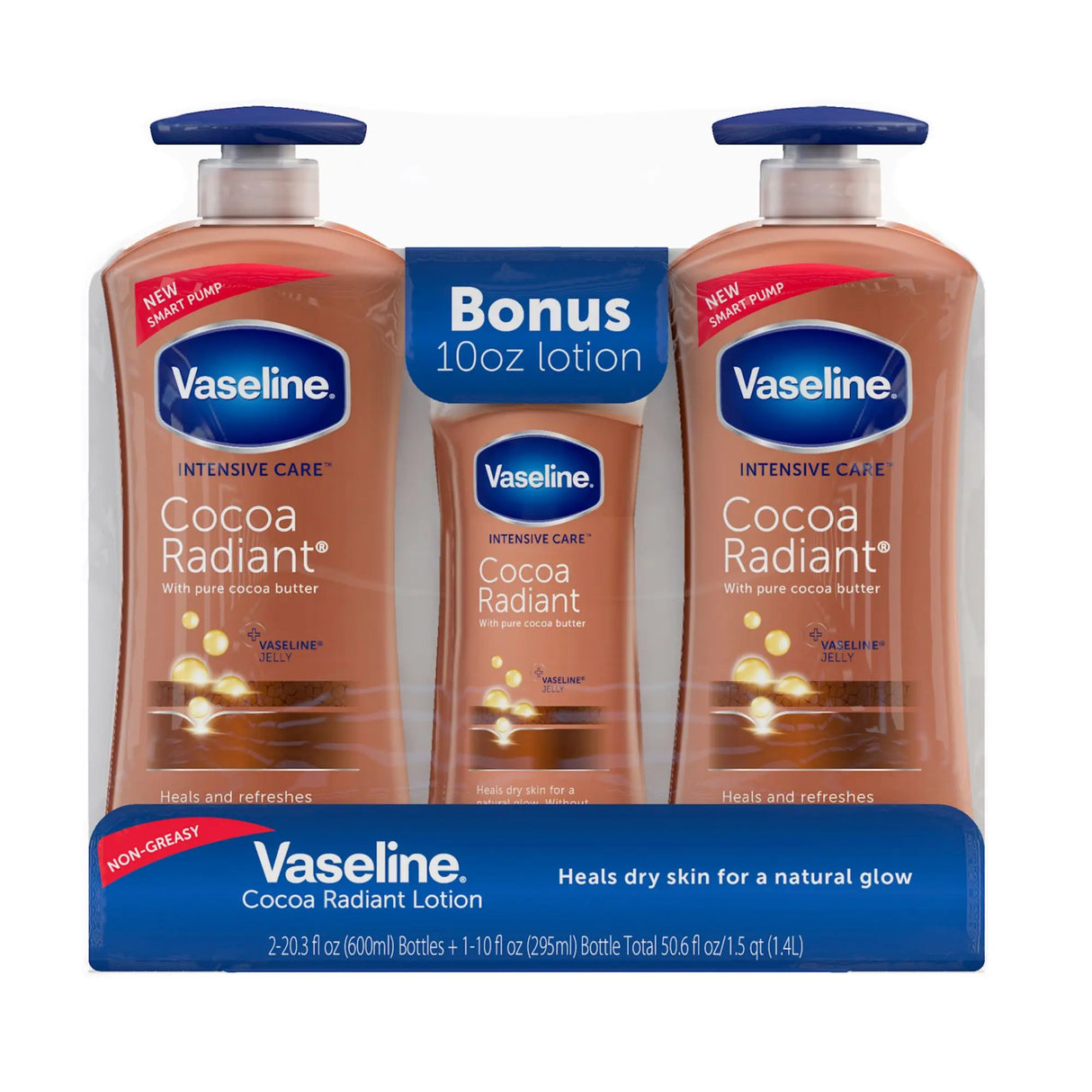 Vaseline Intensive Repair Cocoa Radiant Lotion (2-Pack, 20.3 oz +10 oz Bonus) | Deep Moisture & Glow Vaseline