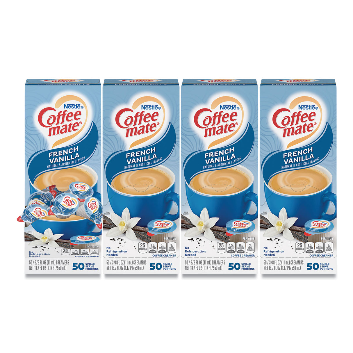 Coffee-mate Liquid Coffee Creamer, French Vanilla, 0.38 oz Mini Cups, 50/Box, 4 Boxes/Carton, 200 Total/Carton (35170CT)