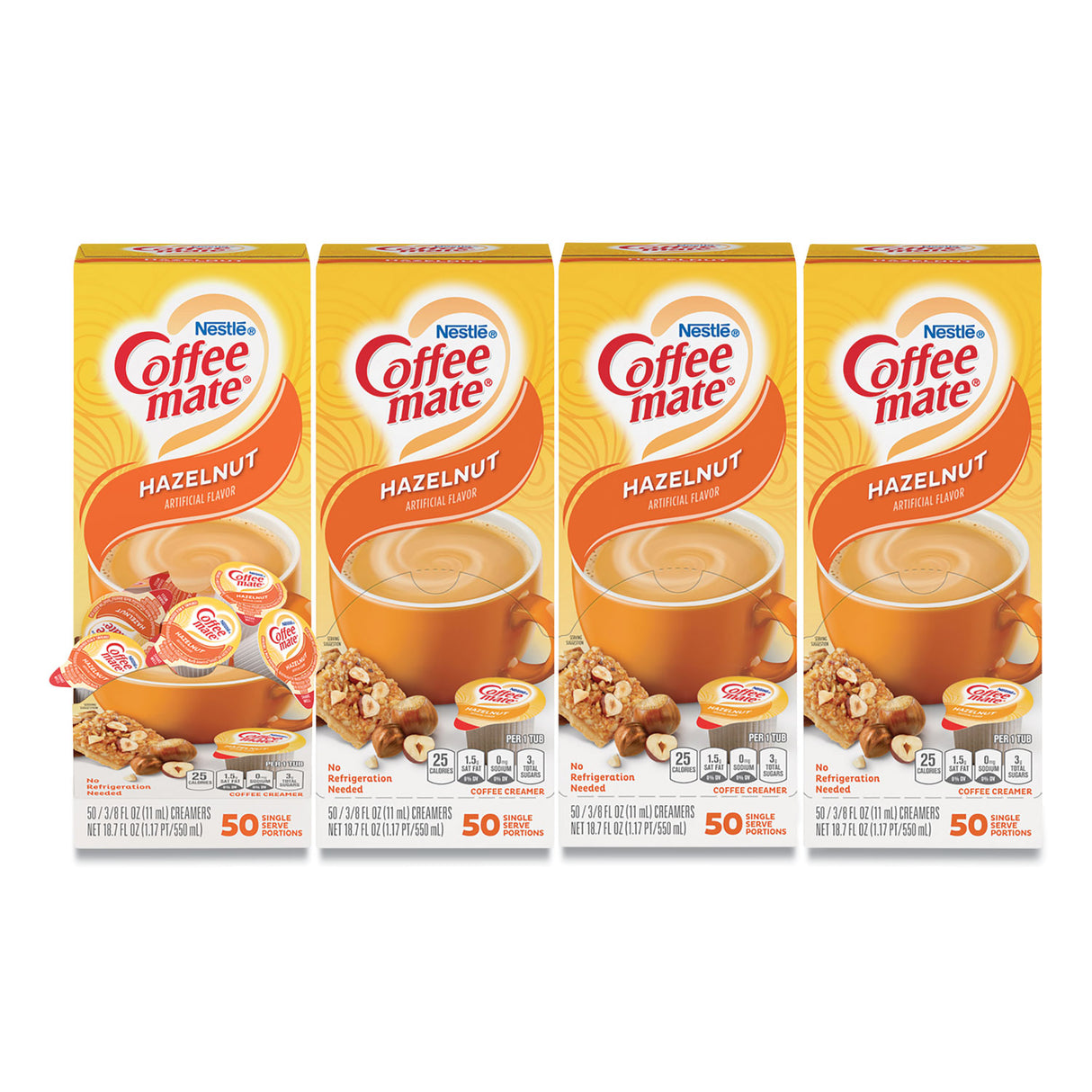 Coffee-mate Liquid Coffee Creamer, Hazelnut, 0.38 oz Mini Cups, 50/Box, 4 Boxes/Carton, 200 Total/Carton (35180CT)