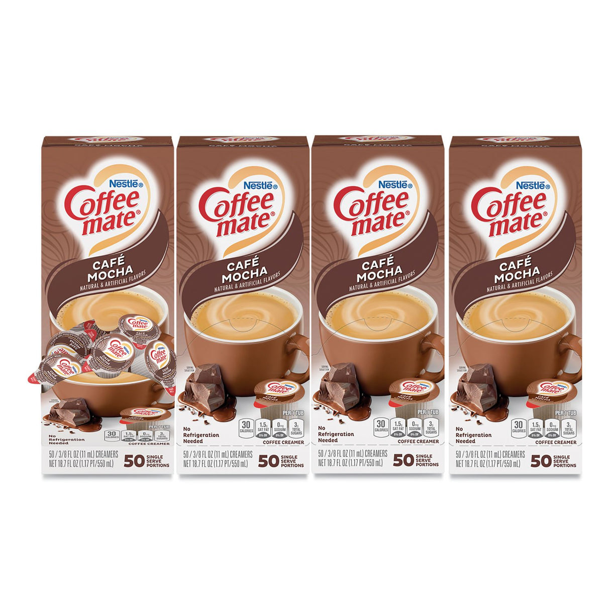 Coffee-mate Liquid Coffee Creamer, Cafe Mocha, 0.38 oz Mini Cups, 50/Box, 4 Boxes/Carton, 200 Total/Carton (35115CT)