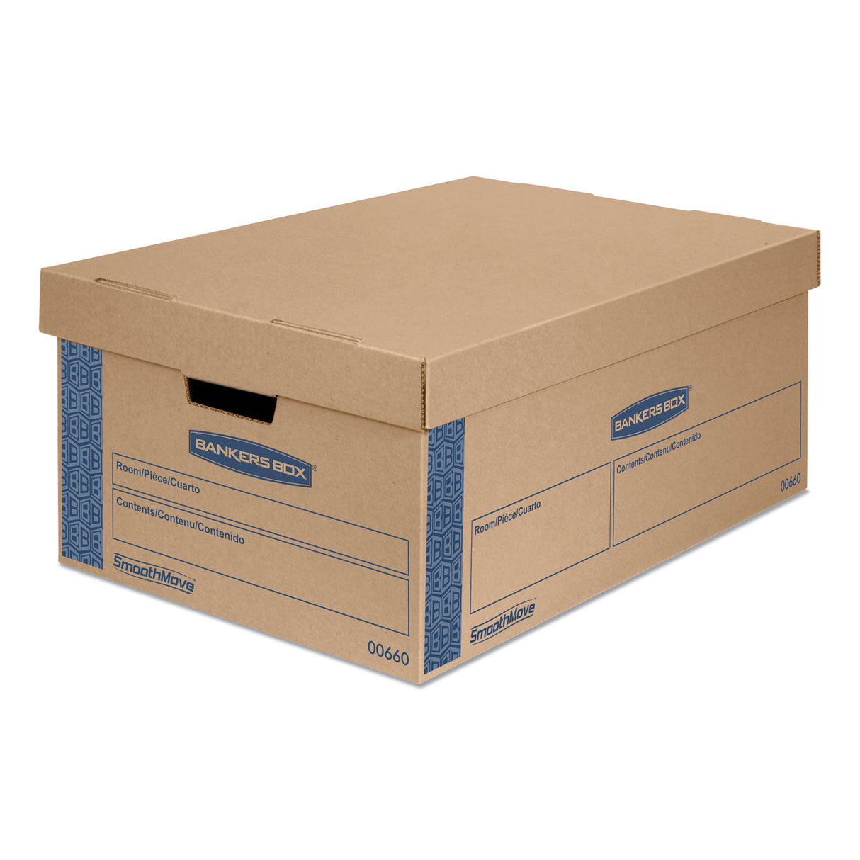 Bankers Box SmoothMove Prime Moving/Storage Boxes, Lift-Off Lid, Half Slotted Container, Large, 15" x 24" x 10", Brown/Blue, 8/Carton (0066001)