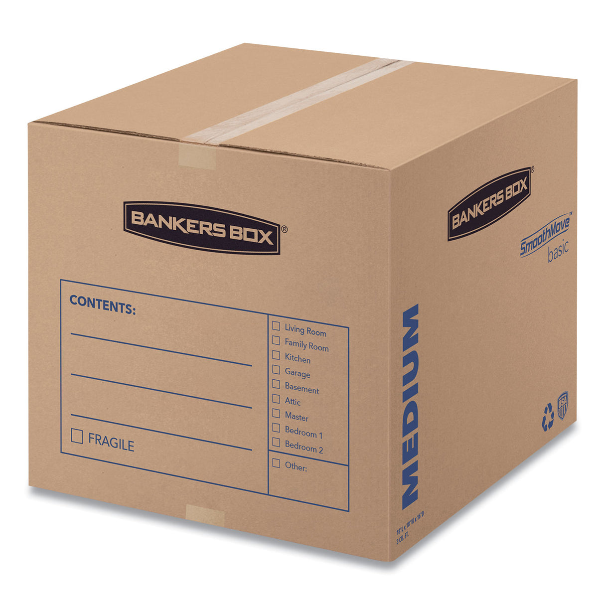 Bankers Box SmoothMove Basic Moving Boxes, Regular Slotted Container (RSC), Medium, 18" x 18" x 16", Brown/Blue, 20/Bundle (7713901)