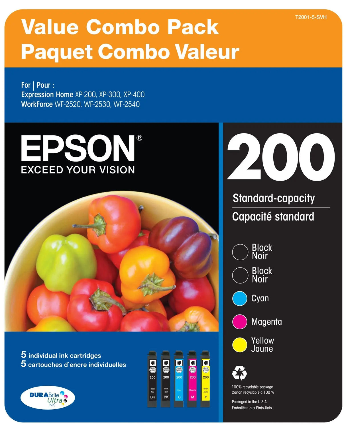Epson T200 Ink Pack (5-Pack) | Multi-Color Cartridge Set Epson