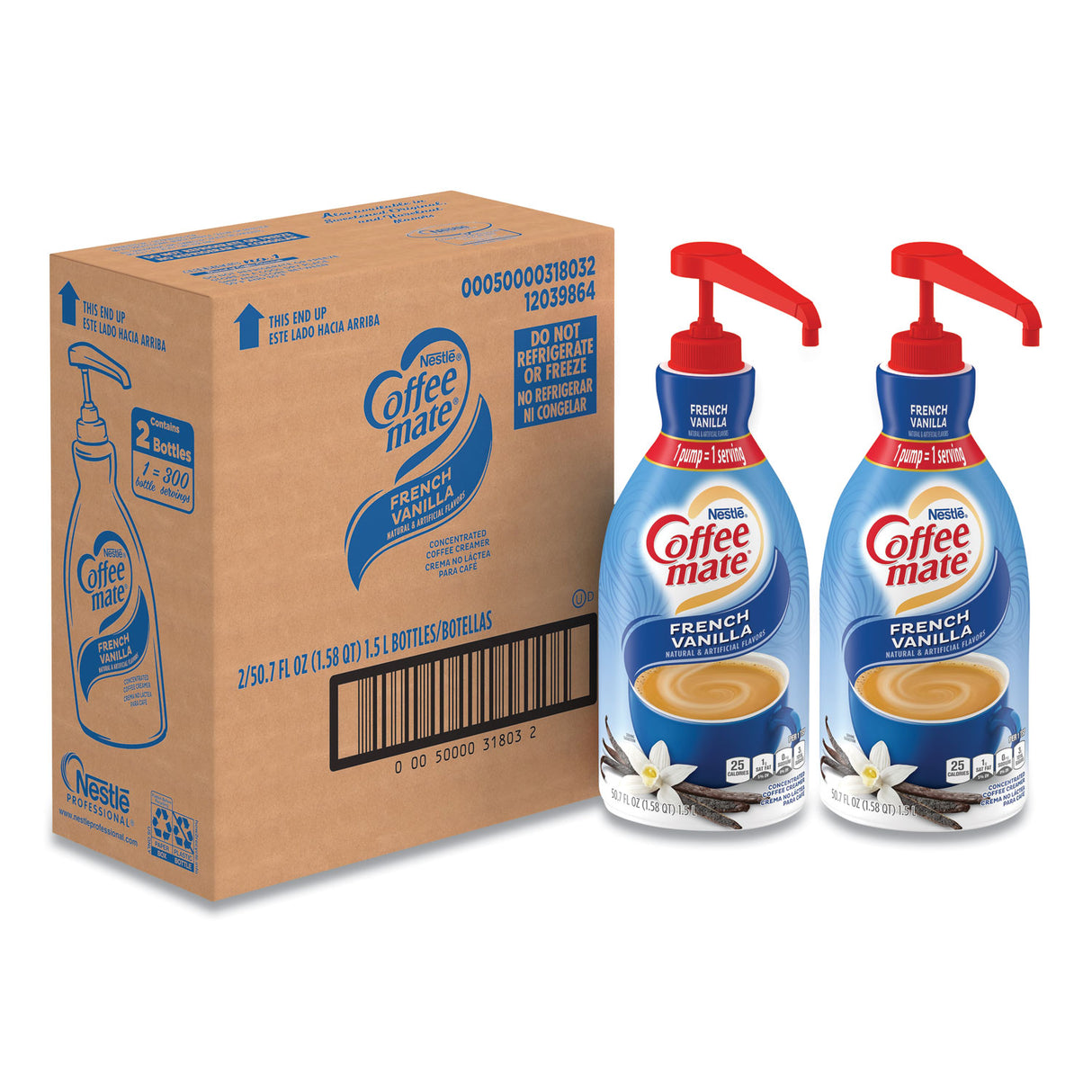 Coffee-mate Liquid Coffee Creamer, French Vanilla, 1.5 Liter Pump Bottle, 2/Carton (31803CT)
