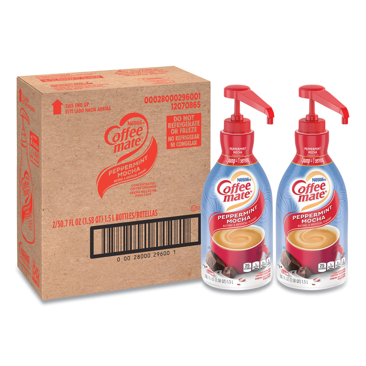Coffee-mate Liquid Creamer Pump Bottle, Peppermint Mocha, 1.5 L, 2/Carton (29600CT)