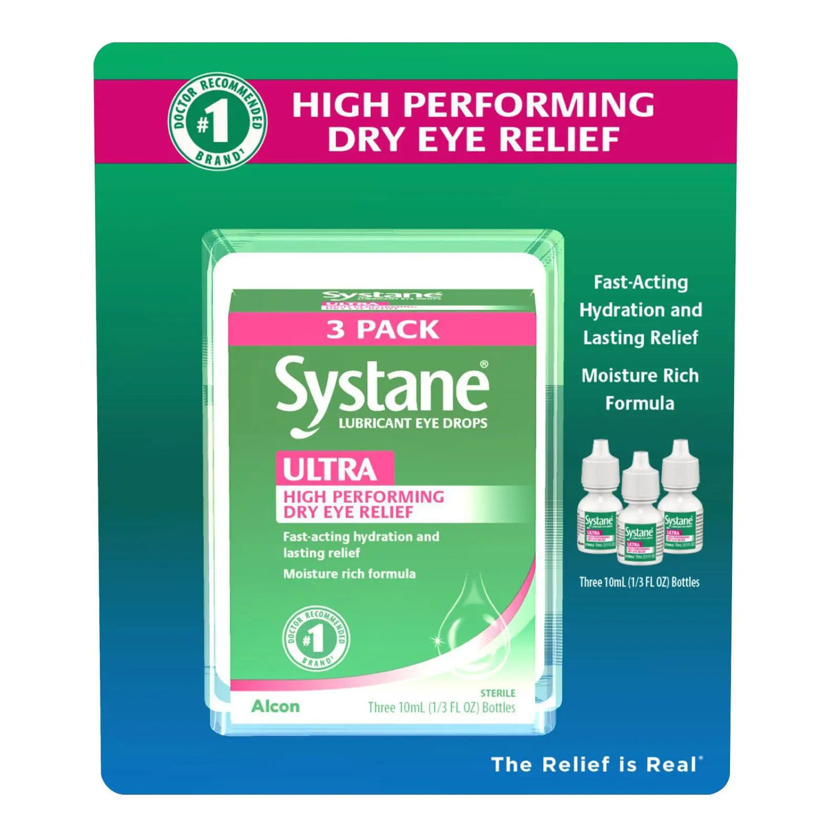 Systane Ultra Lubrication Eye Drops (3-Pack, 10 mL Each) | Long-Lasting Dry Eye Relief Systane