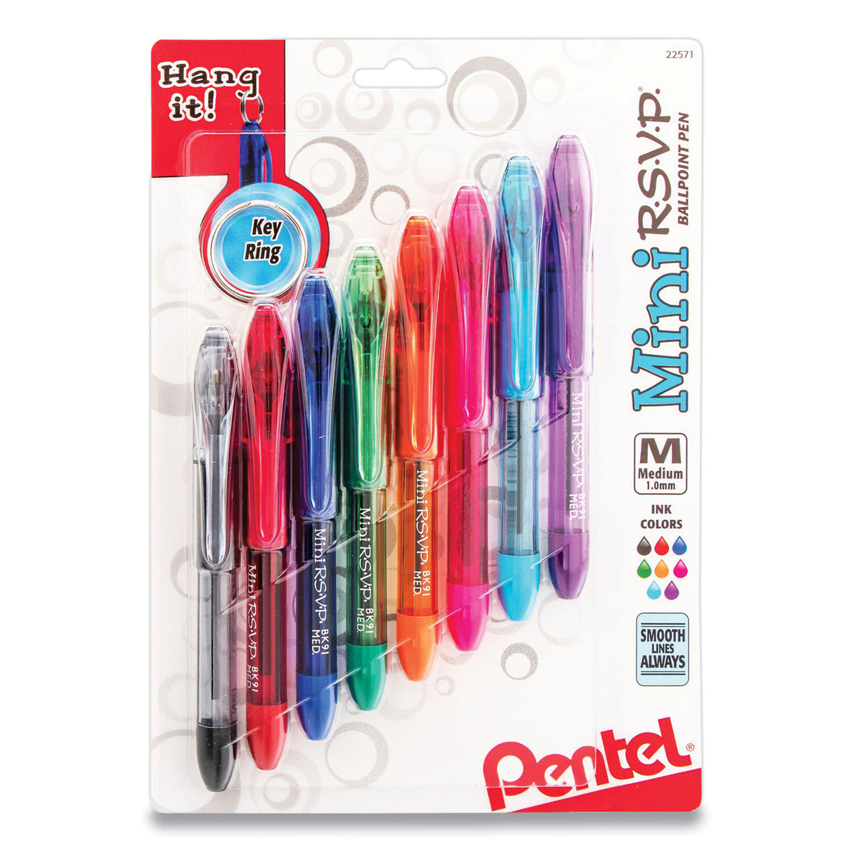 Pentel Mini R.S.V.P. Ballpoint Pen, Stick, Medium 1 mm, Assorted Ink and Barrel Colors, 8/Pack (BK91MNBP8M)