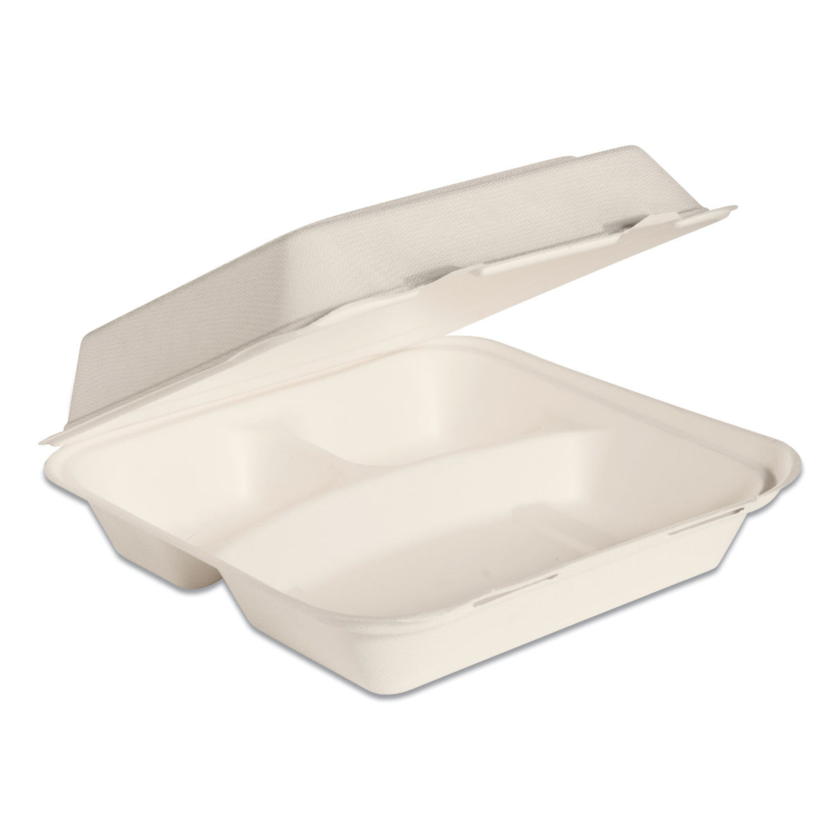 SOLO Bare Eco-Forward Bagasse Hinged Lid Containers, ProPlanet Seal, 3-Compartment, 9.6 x 9.4 x 3.2, Ivory, Sugarcane, 200/Carton (HC9CSC2050)