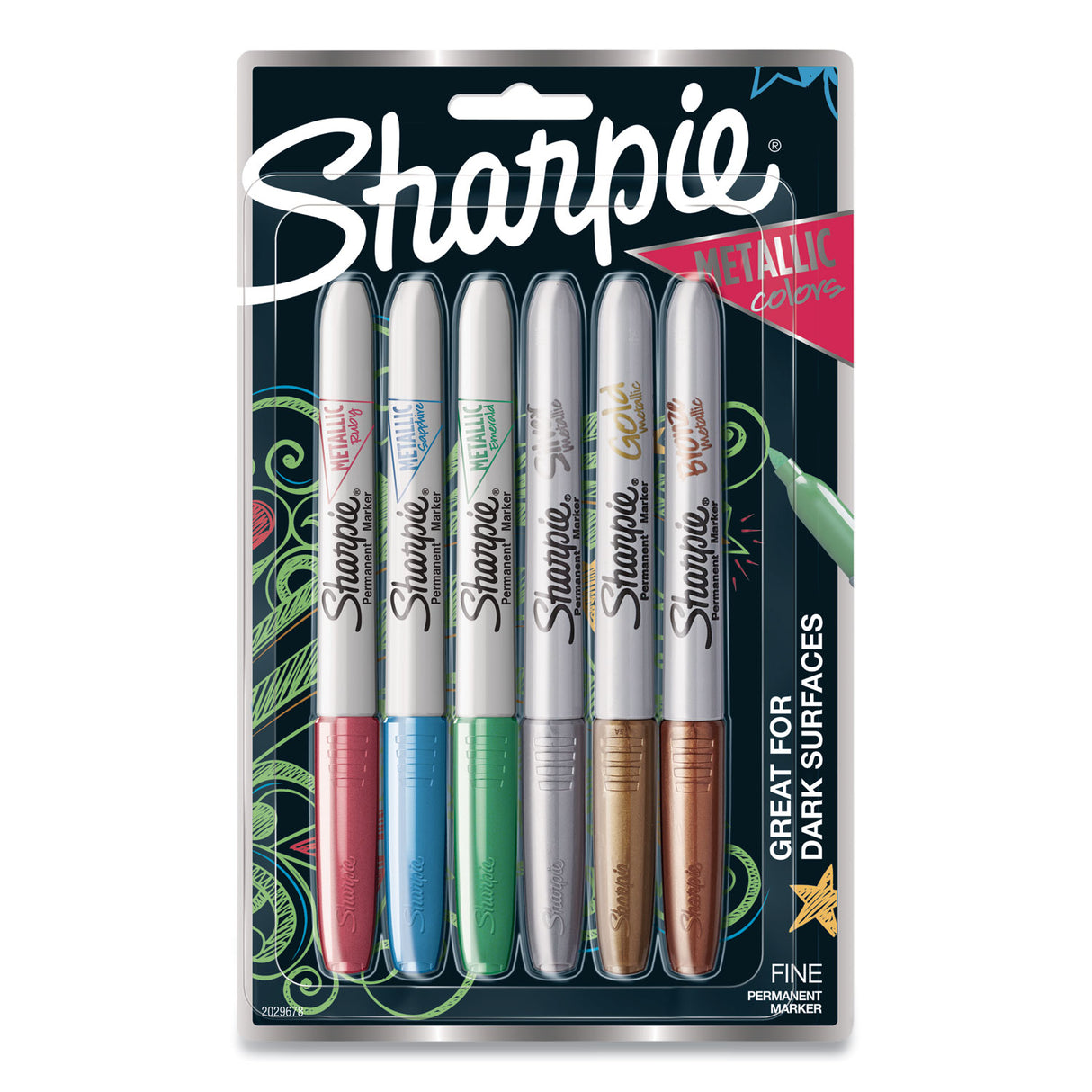 Sharpie Metallic Fine Point Permanent Markers, Fine Bullet Tip, Blue-Green-Red, 6/Pack (2029678)