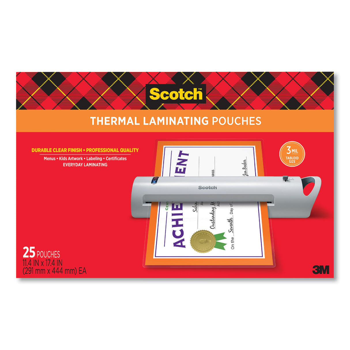 Scotch Laminating Pouches, 3 mil, 11.5" x 17.5", Gloss Clear, 25/Pack (TP385625)