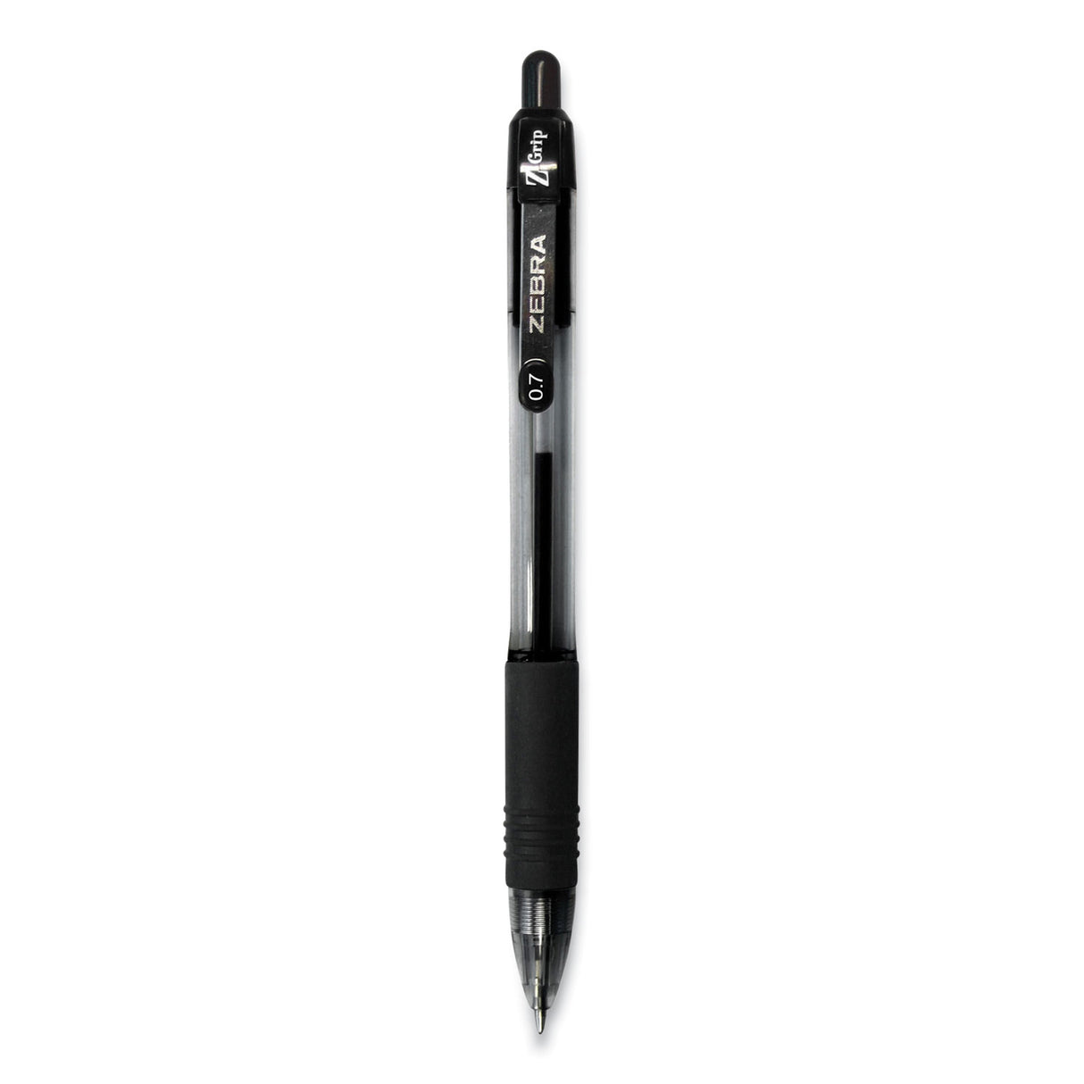 Zebra Z-Grip Ballpoint Pen, Retractable, Medium 0.7 mm, Black Ink, Clear/Black Barrel, 12/Pack (23910)