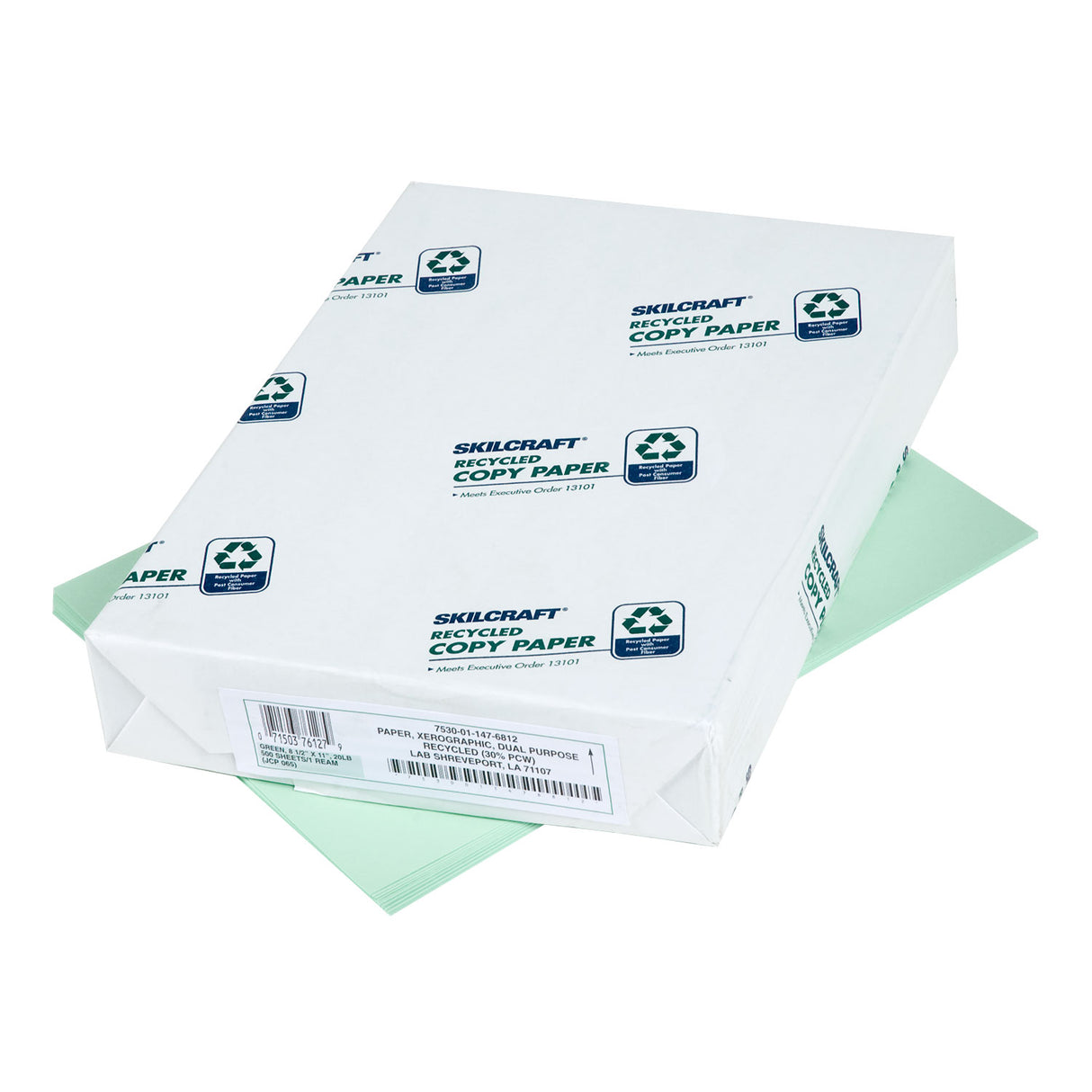 AbilityOne 7530011476812, SKILCRAFT Colored Copy Paper, 20 lb Bond Weight, 8.5 x 11, Green, 500 Sheets/Ream, 10 Reams/Carton