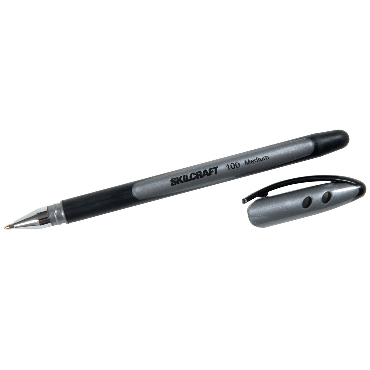 AbilityOne 7520014220318, SKILCRAFT 100 Ballpoint Pen, Stick, Medium 1 mm, Black Ink, Gray/Black Barrel, Dozen