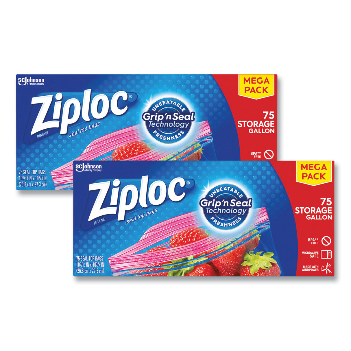 Ziploc Seal Top Bags, Gallon, 10.75" x 10.56", Clear, 75 Bags/Pack, 2 Packs/Box (314480)