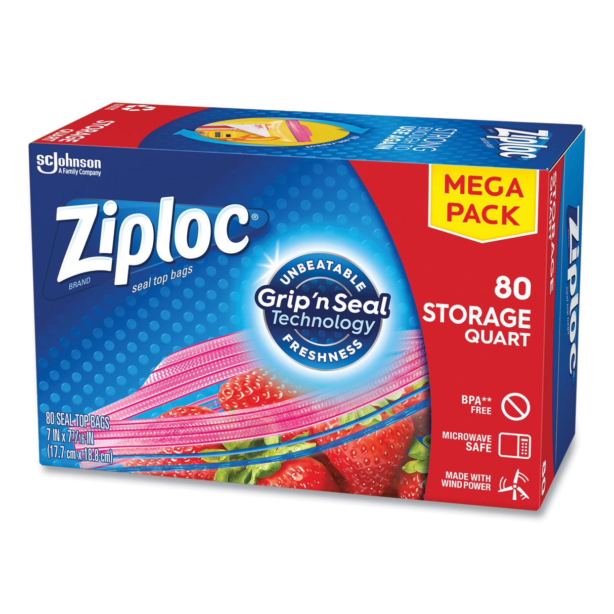 Ziploc Seal Top Bags, Quart, 7.44" x 7", Clear, 80/Box (314471)