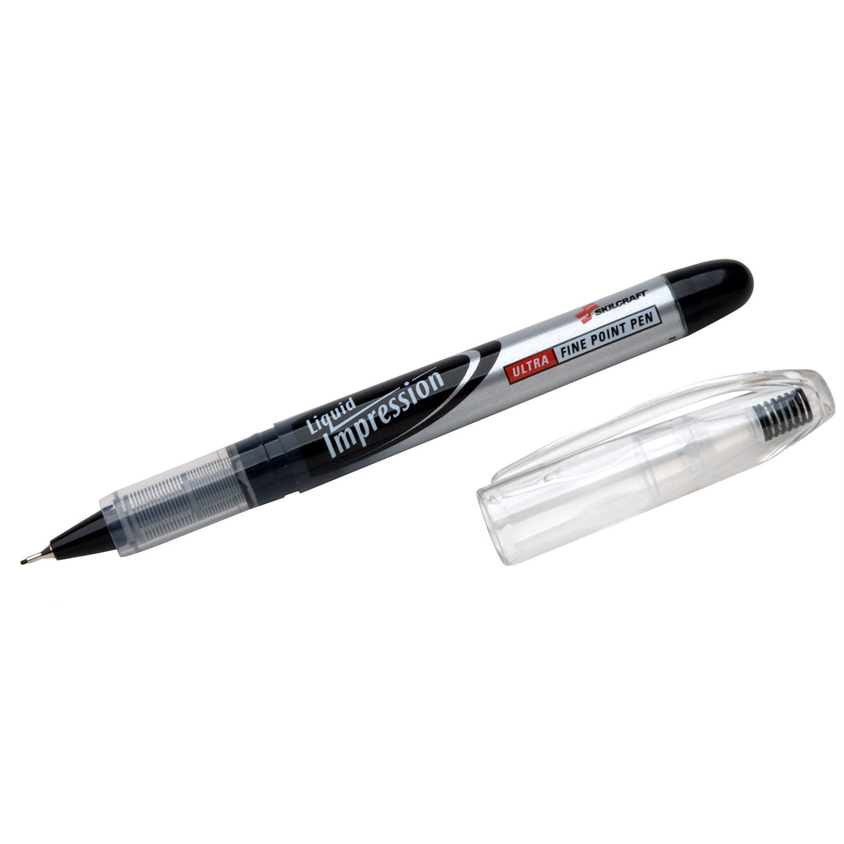 AbilityOne 7520015194373, SKILCRAFT Liquid Impression Porous Point Pen, Stick, Fine 0.4 mm, Black Ink, Silver/Clear/Black Barrel, Dozen