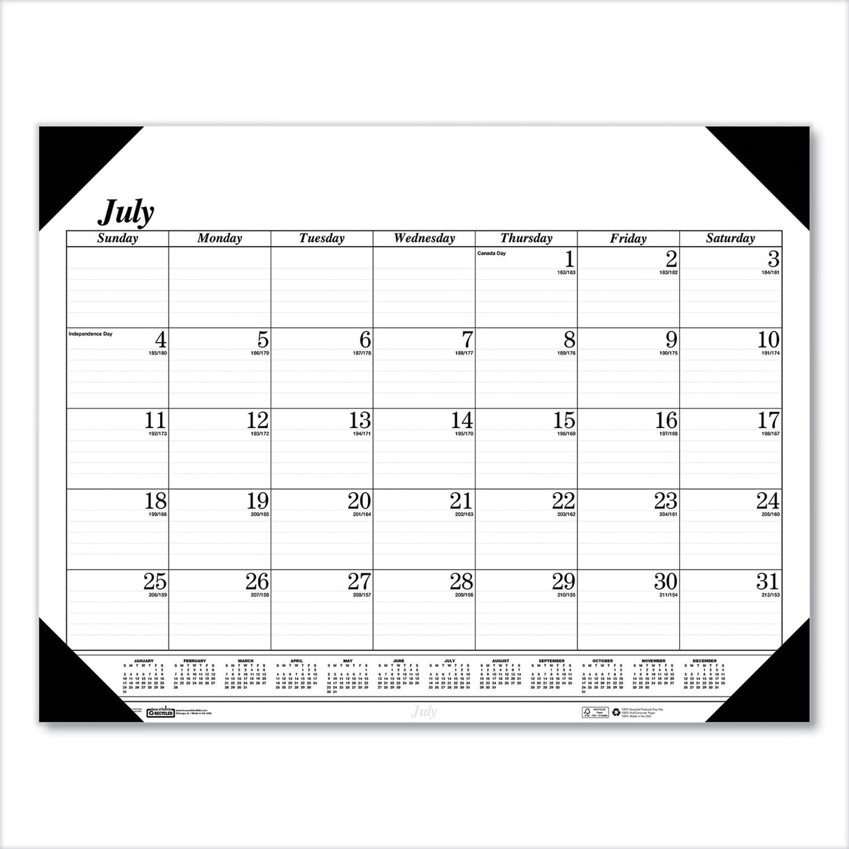 House of Doolittle Recycled Economy Academic Desk Pad Calendar, 22 x 17, White/Black Sheets, Black Binding/Corners,14-Month(July-Aug): 2024-2025 (12502)